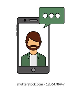 mobile with man speech bubble social media