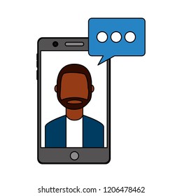 mobile with man speech bubble social media