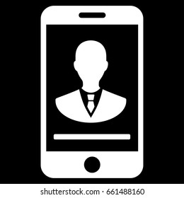 Mobile Manager Contact vector icon. Flat white symbol. Pictogram is isolated on a black background. Designed for web and software interfaces.