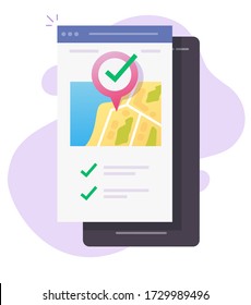 Mobile map gps location navigator with pin pointer destination on phone or smartphone positioning roadmap travel path city direction vector flat illustration, concept of cellphone geo navigation