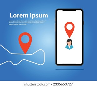 Mobile map gps sign, Smartphone map application and red pinpoint on screen, isolated on line maps background, Vector illustration for graphic design