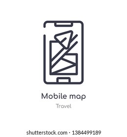 mobile map outline icon. isolated line vector illustration from travel collection. editable thin stroke mobile map icon on white background