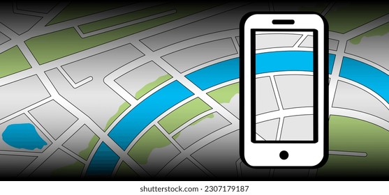 Mobile map with pin pointers. Smart phone, navigation or navigator, maps, road, direction. Pins, points mark. Pointer or point trekking route. track en trace city, street map. Markers, locator, urban.