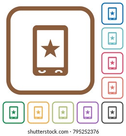Mobile mark simple icons in color rounded square frames on white background