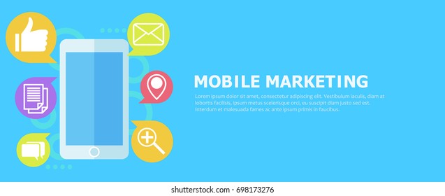 Mobile Marketing banner. Phone with icon  mail. Vector flat illustration