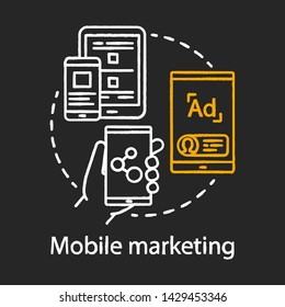 Mobile marketing chalk concept icon. Digital marketing strategy idea. Target audience advertising. SMM, display ads, mass mailing. Vector isolated chalkboard illustration