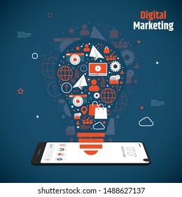 Mobile marketing concept , e-marketing, e-commerce, app store. Flat design style modern vector illustration.