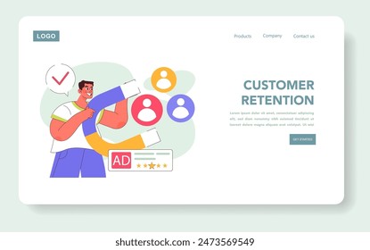 Mobile marketing concept. Engaging advertisement to enhance customer retention, reflecting brand strategies online. Vector illustration.