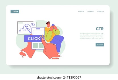 Mobile Marketing concept. Engaging online advertising strategies with user clicking a digital ad. Increased click-through rates in internet promotions. Vector illustration.