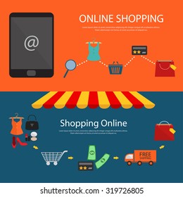 Mobile marketing concept with flat icon. Mobile shopping. Shopping online. Business online. Vector illustration