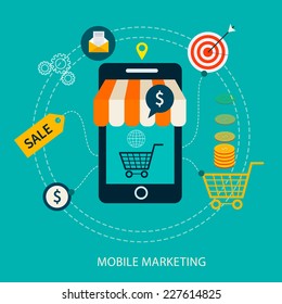 Mobile marketing concept with flat icons. Vector illustration
