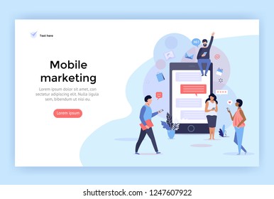 Mobile marketing concept illustration, perfect for web design, banner, mobile app, landing page, vector flat design.