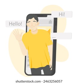 Mobile marketing concept illustration. The illustration shows the person greeting you. Vector illustration