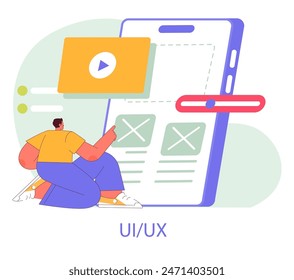 Mobile Marketing concept. Interactive digital advertising through smartphone interface. User engagement with mobile app UI UX design. Vector illustration.