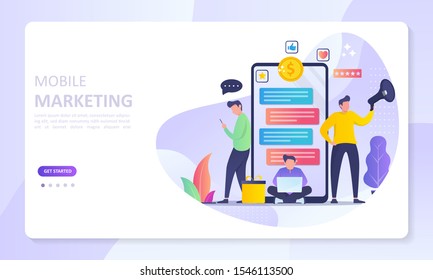 Mobile Marketing concept, People share info about referral and earn money. Suitable for web landing page, ui, mobile app, banner template. Vector Illustration