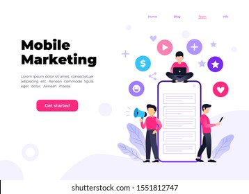 Mobile Marketing concept, People share info about referral and earn money. Suitable for web landing page, ui, mobile app, banner template. Vector Illustration
