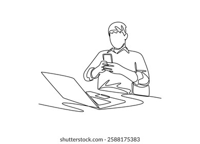 Mobile Marketing concept. Single line draw design vector graphic illustration.