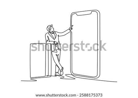 Mobile Marketing concept. Single line draw design vector graphic illustration.