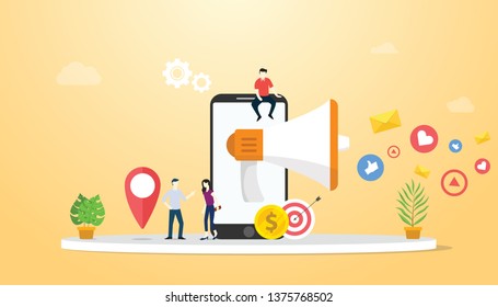 mobile marketing concept with smartphone and social media icon business - vector illustration