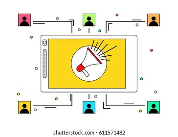 Mobile marketing concept thin line style illustration