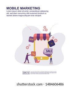 Mobile marketing concept vector illustration flat design for presentation, social media promotion, banner, and more