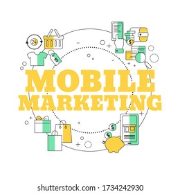 Mobile marketing concept. Vector illustration for website, app, banner, etc.