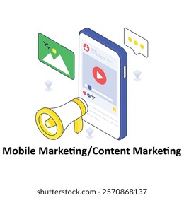 Mobile Marketing Content Marketing isometric Colored illustration. EPS File stock illustration