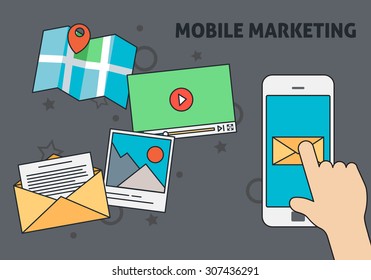 Mobile Marketing Design with Hand Tapping Smart Phone to Open Email