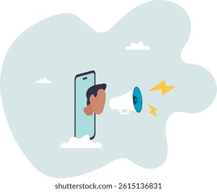 Mobile marketing, digital strategy using influencer or advertising with social media app targeting user smartphone .character for design.