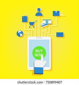 Mobile marketing , e-marketing, e-commerce, online store, app store. Flat design icon.