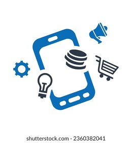 Icono azul plano de marketing móvil Isolación en la ilustración del vector de fondo blanco | Iconos de Seo