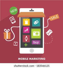 Mobile Marketing In Flat Design