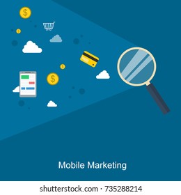 Mobile marketing flat design on blue background