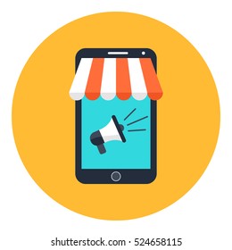 Mobile Marketing Flat Icon Vector. Online Commerce.