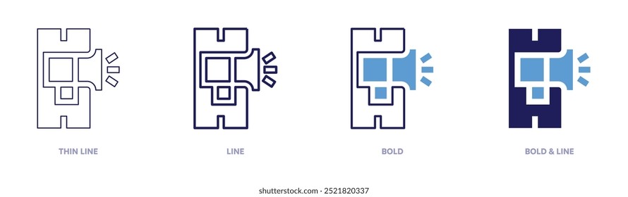 Mobile marketing icon in 4 different styles. Thin Line, Line, Bold, and Bold Line. Duotone style. Editable stroke.