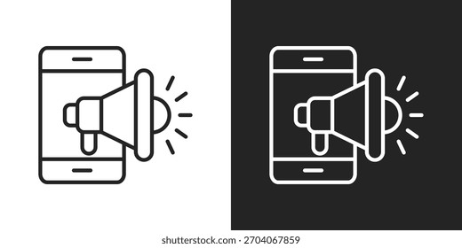 Mobile-Marketing-Symbol in Line-Version auf schwarz-weißem Hintergrund