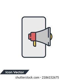 ilustración vectorial del icono de marketing móvil. plantilla de símbolo móvil y megáfono para colección de diseño gráfico y web