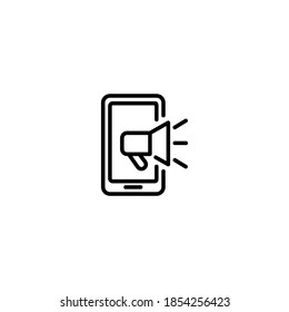 Mobile marketing icon. Seo and marketing icon. Search engine opimization. Simple, flat, outilne, black.