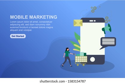 Mobile Marketing landing page template. Flat design concept of web page design for website. Easy to edit and customize