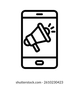 Mobile Marketing Line Vector Illustration On White Background.