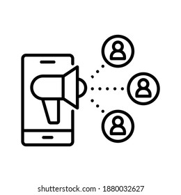 Marketing móvil. Vector de línea. Aislar sobre fondo blanco.