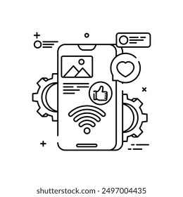 Mobile Marketing Outline Icon, Vector illustration