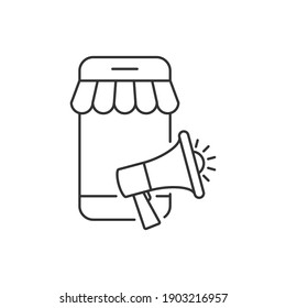 Mobile marketing promotion linear icon. Editable stroke