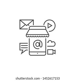 Mobile Marketing Related Vector Thin Line Icon. Isolated on White Background. Editable Stroke. Vector Illustration.