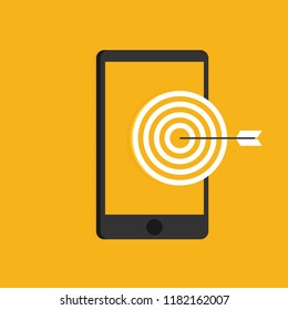 Mobile marketing and targeting. Smartphone with dartboard in the screen.