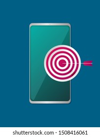 Mobile marketing and targeting. Smartphone with dartboard in the screen.