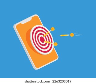 Mobile marketing and targeting. Smartphone with dartboard in the screen.