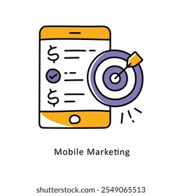 Vector de marketing móvil Ilustración de estilo de iconos de contorno rellenos. Archivo EPS 10