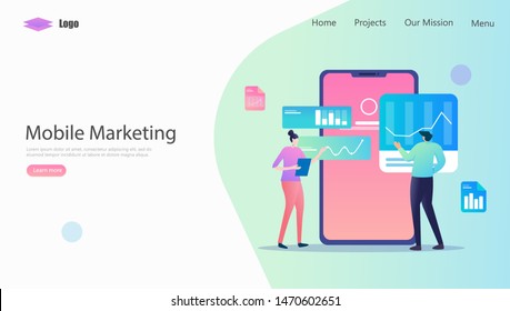 Mobile Marketing Vector Illustration Concept, Suitable for web landing page, ui, mobile app, editorial design, flyer, banner, and other related occasion