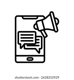 Mobiele marketing Vector Lineal pictogram op witte achtergrond.